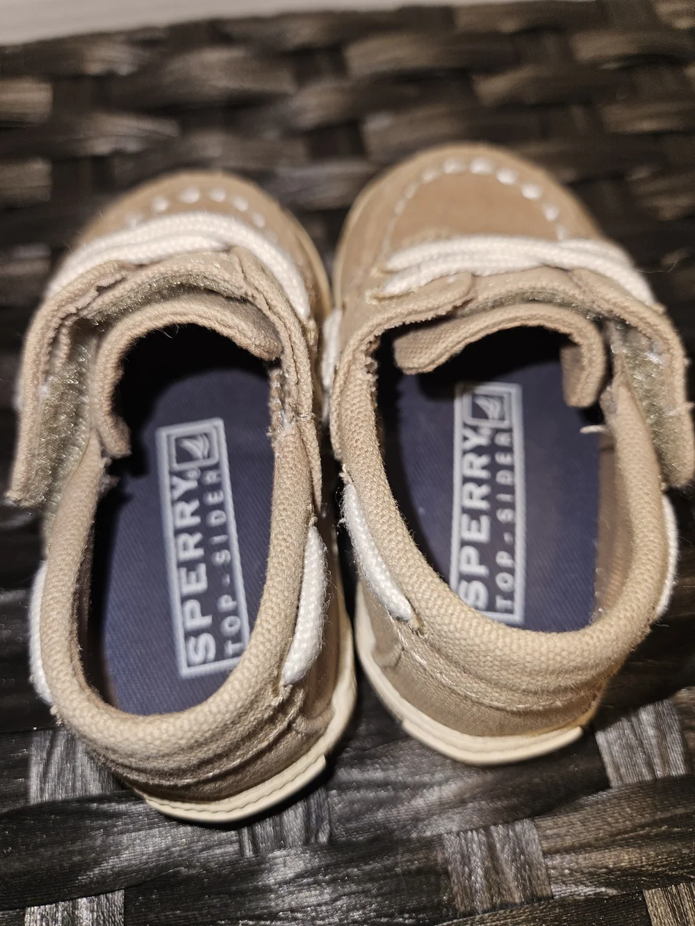Sperry Tan Canvas Baby Boat Shoes with White Laces
